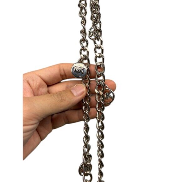 Michael Kors Silver Tone Chain Link Belt Bar Logo Accent Women’s Accessory - Picture 1 of 8